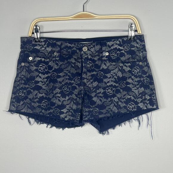 7 For All Mankind Cut Off Shorts Size 28 Blue Floral Indie Sleaze - Picture 1 of 4